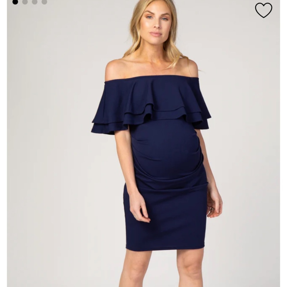 PinkBlush Navy Off the Shoulder Fitted Dress